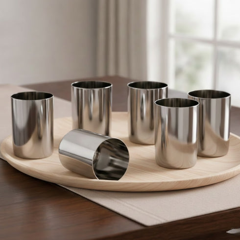 Vinod Stainless Steel Amrapali Glass Set of 6 with High Grade Stainless Steel Mirror Finish Tough and Strong Dishwasher Safe 7.5 Inch