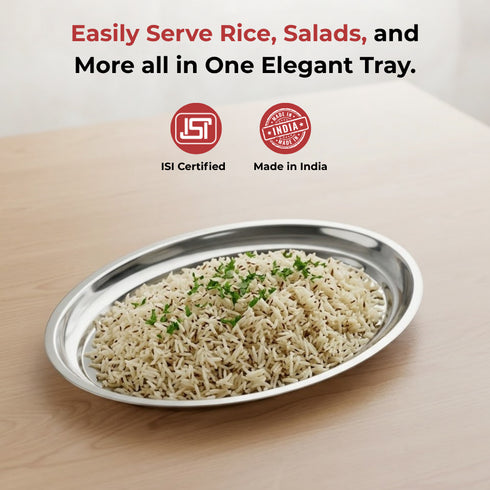 Vinod Stainless Steel Oval Rice Tray with Highest Grade Stainless Steel Mirror Finish Rust Free Tough and Durable Easy to Clean