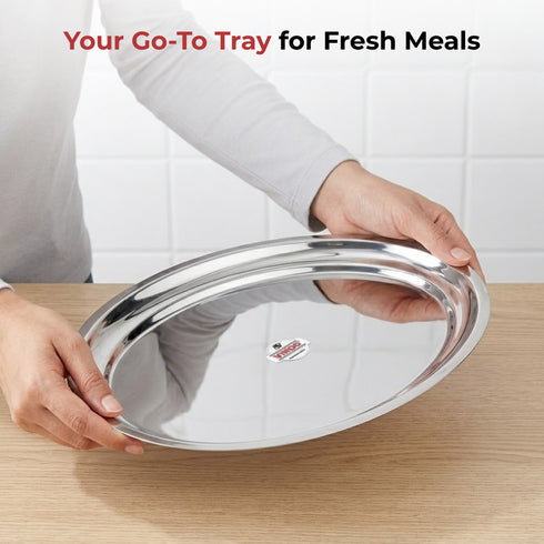Vinod Stainless Steel Oval Rice Tray with Highest Grade Stainless Steel Mirror Finish Rust Free Tough and Durable Easy to Clean