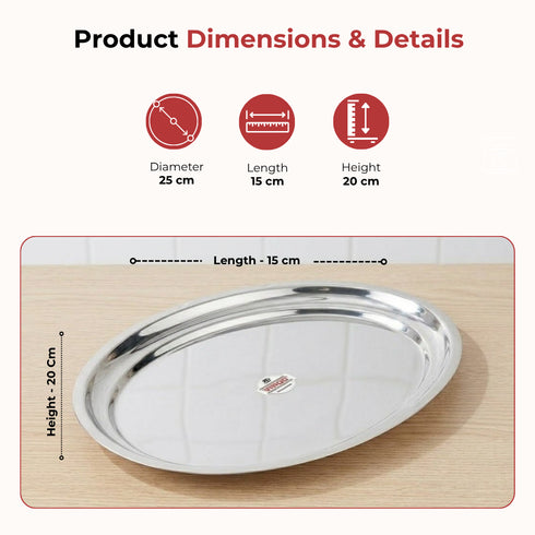Vinod Stainless Steel Oval Rice Tray with Highest Grade Stainless Steel Mirror Finish Rust Free Tough and Durable Easy to Clean