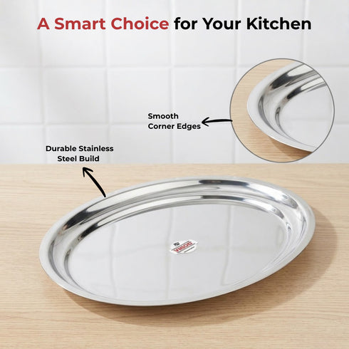 Vinod Stainless Steel Oval Rice Tray with Highest Grade Stainless Steel Mirror Finish Rust Free Tough and Durable Easy to Clean