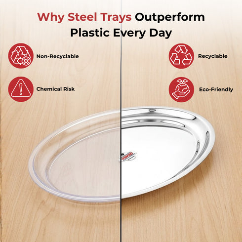 Vinod Stainless Steel Oval Rice Tray with Highest Grade Stainless Steel Mirror Finish Rust Free Tough and Durable Easy to Clean