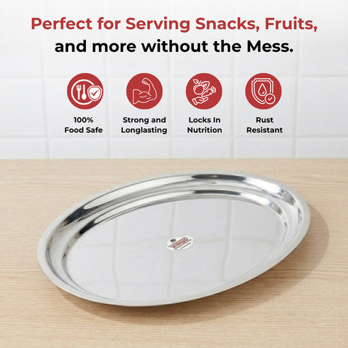 Vinod Stainless Steel Oval Rice Tray with Highest Grade Stainless Steel Mirror Finish Rust Free Tough and Durable Easy to Clean