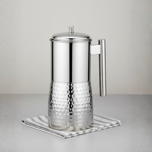 Vinod Stainless Steel Hammered Magnum Water Pitcher Jug with Cover 1700 ml Premium Stainless Steel Tough and Durable Dishwasher safe