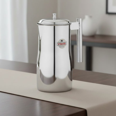Vinod Stainless Steel Magnum Water Pitcher Jug with Cover 1700 ml Mirror Finish Sturdy Tough Build Dishwasher Safe Leak Free