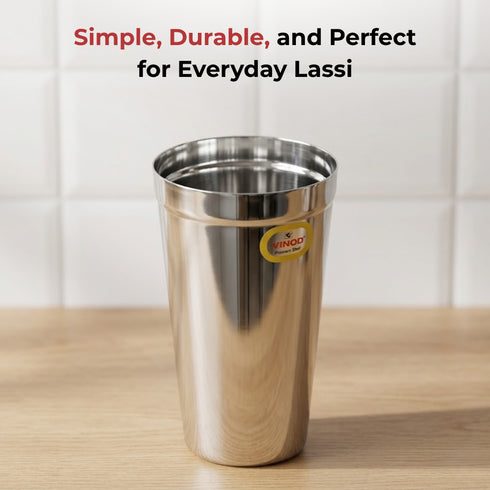 Vinod Stainless Steel Jumbo Lassi Glass Set of 2 650 ml with Food Grade Stainless Steel Mirror Finish Rust Free Dishwasher Safe