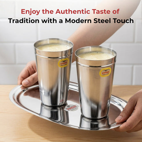 Vinod Stainless Steel Jumbo Lassi Glass Set of 2 650 ml with Food Grade Stainless Steel Mirror Finish Rust Free Dishwasher Safe