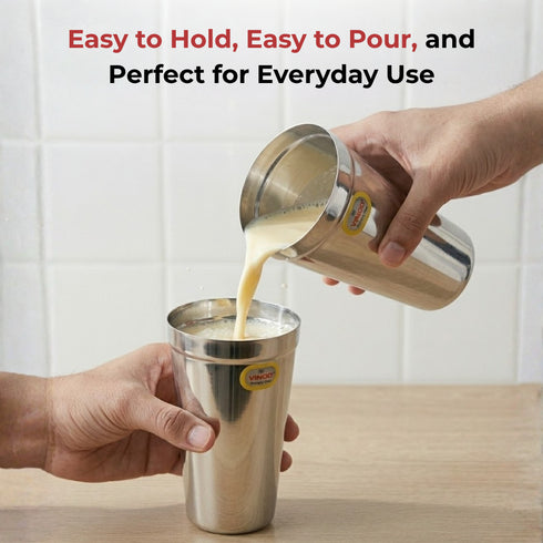 Vinod Stainless Steel Jumbo Lassi Glass Set of 2 650 ml with Food Grade Stainless Steel Mirror Finish Rust Free Dishwasher Safe
