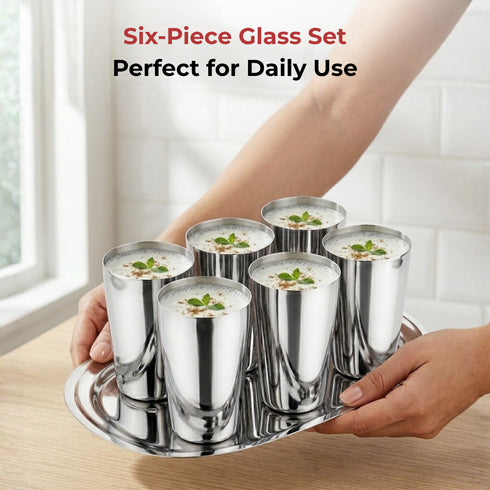 Vinod Stainless Steel Ice Thumbs Up Glass Set of 6 400 ml with Highest Grade Steel Mirror Finish Rust Free Dishwasher Safe
