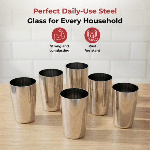 Vinod Stainless Steel Ice Thumbs Up Glass Set of 6 400 ml with Highest Grade Steel Mirror Finish Rust Free Dishwasher Safe