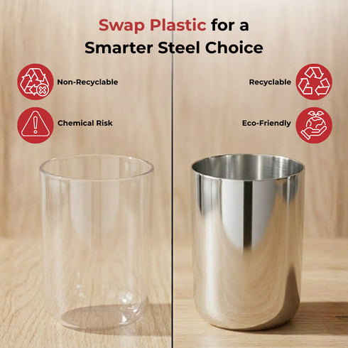 Vinod Stainless Steel Juicee Glass Set of 6 350 ml Highest Grade Steel Tough and Strong Dishwasher Safe Rust Free Long Lasting