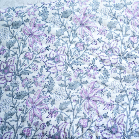CREATUNIQ Violet Bloom Reversible Hand Block Printed Cotton Quilt