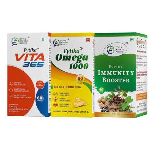 Fytika Healthcare Products Fytika Vita 365 Immunity Booster Omega 1000 Pack of 3 Boosts Immunity Heart Health For Men Women 60 Tablets Each 60 Capsules