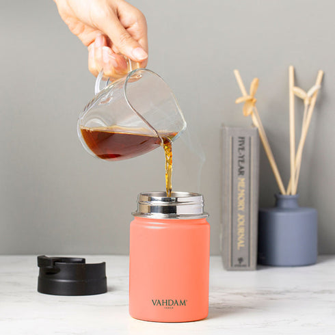 Vahdam Tea Vitality Flip Bottle Insulated Coral