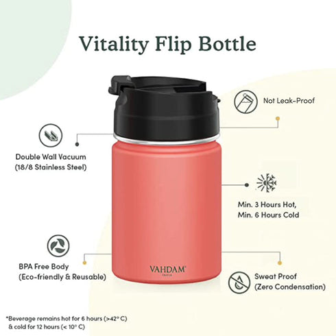 Vahdam Tea Vitality Flip Bottle Insulated Coral