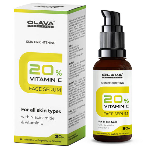 Olava Naturals Vitamin C Serum - 20% Vitamin C Face Serum - Skin Brightening Vit C Serum for Men & Women - Non Irritating - 30ml