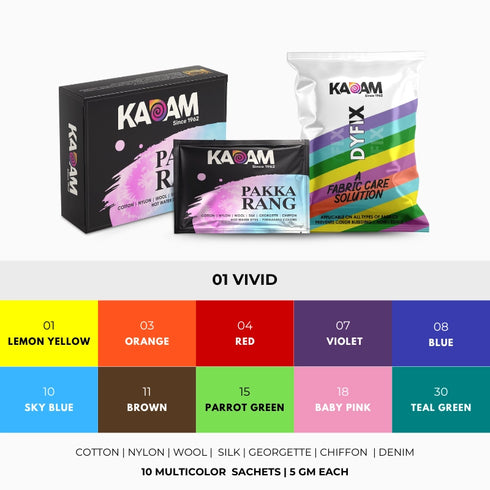 Kadam Multicolor Combo - 10 Different Color Sachets | 5 DyFix Sachets