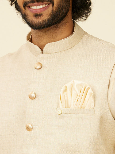 Manyavar Soft Beige Self Patterned Nehru Jacket