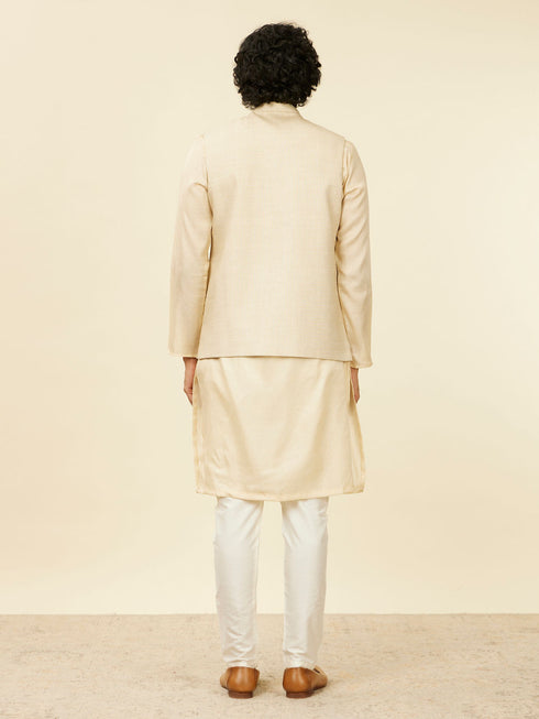 Manyavar Soft Beige Self Patterned Nehru Jacket