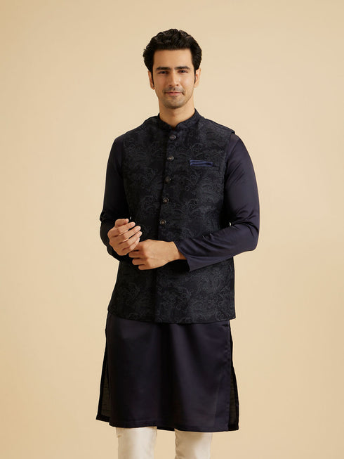 Manyavar Lustrous Blue Nehru Jacket