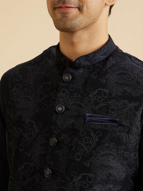 Manyavar Lustrous Blue Nehru Jacket