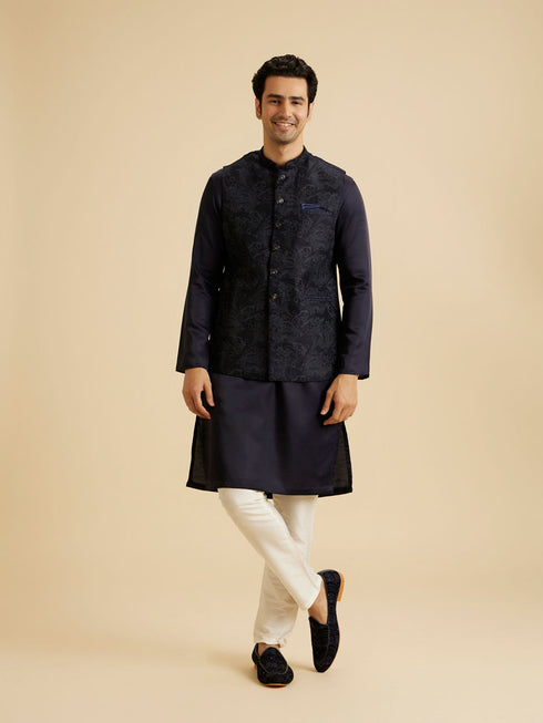 Manyavar Lustrous Blue Nehru Jacket