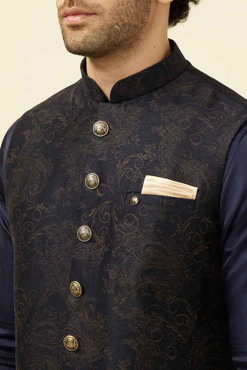Manyavar Dark Blue Self Embossed Wear Jacket