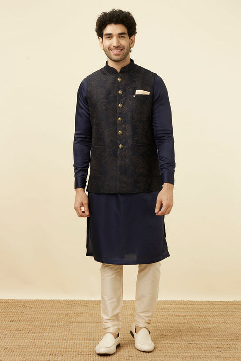 Manyavar Dark Blue Self Embossed Wear Jacket