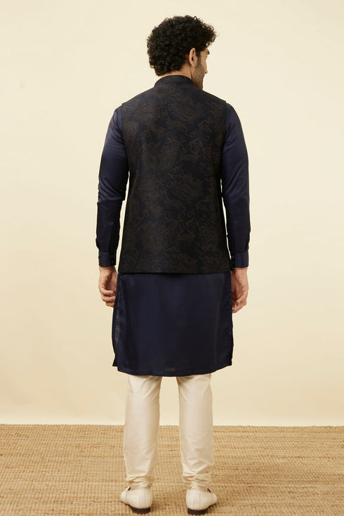 Manyavar Dark Blue Self Embossed Wear Jacket