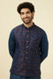 Manyavar Navy Blue Floral Patterned Half Jacket