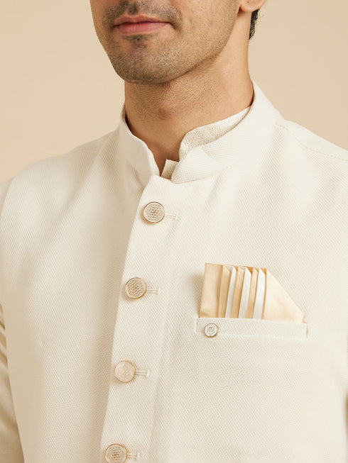 Manyavar Ivory Cream Classic Plain Nehru Jacket