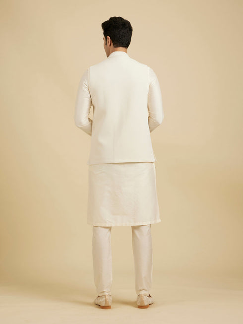 Manyavar Ivory Cream Classic Plain Nehru Jacket