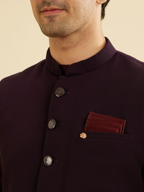 Manyavar Dark Purple Classic Plain Nehru Jacket