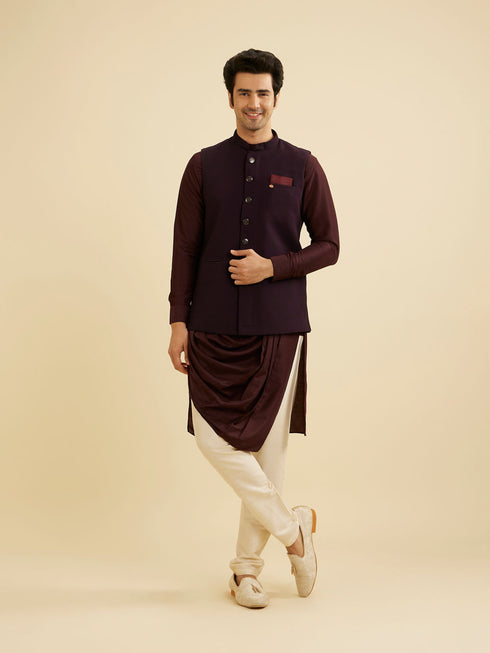 Manyavar Dark Purple Classic Plain Nehru Jacket