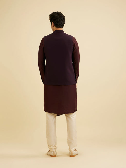 Manyavar Dark Purple Classic Plain Nehru Jacket