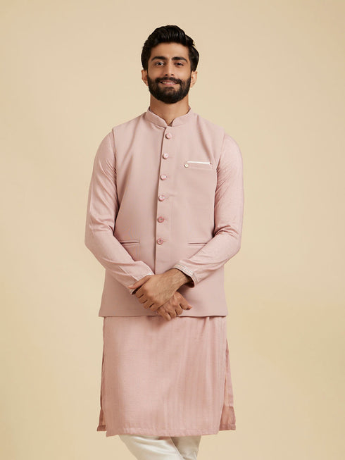 Manyavar Dusty Pink Classic Plain Nehru Jacket