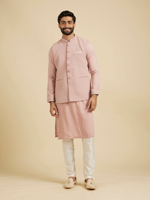 Manyavar Dusty Pink Classic Plain Nehru Jacket