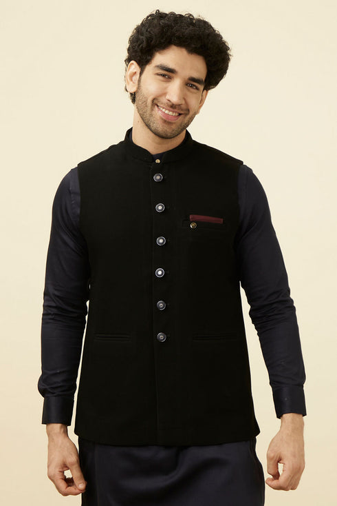 Manyavar Midnight Black Textured Jacket