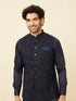 Manyavar Royal Blue Bel Buti Patterned Jacket