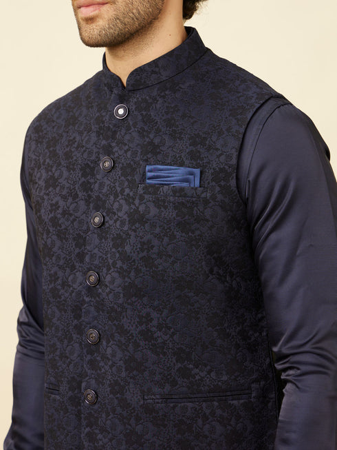 Manyavar Royal Blue Bel Buti Patterned Jacket
