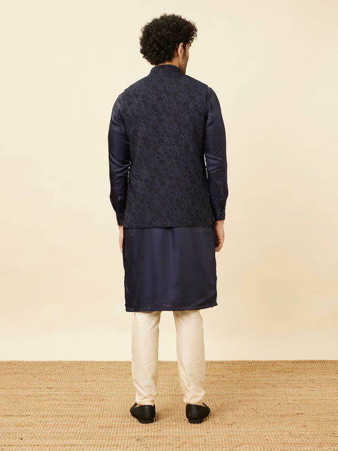 Manyavar Royal Blue Bel Buti Patterned Jacket