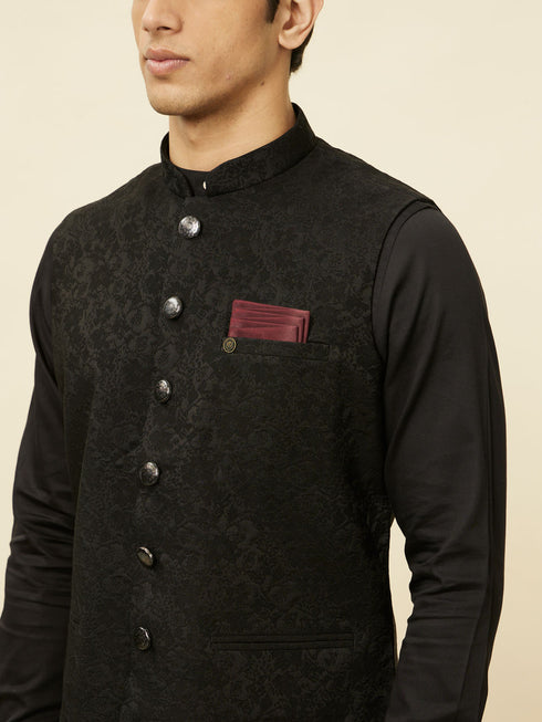 Manyavar Ebony Black Bel Buti Patterned Jacket