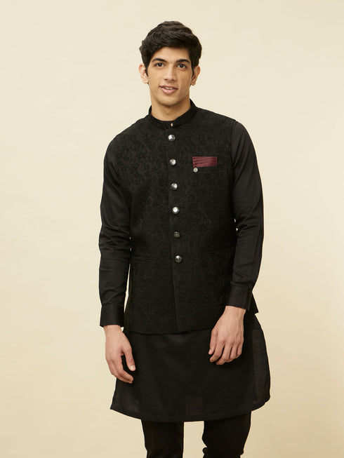 Manyavar Ebony Black Bel Buti Patterned Jacket