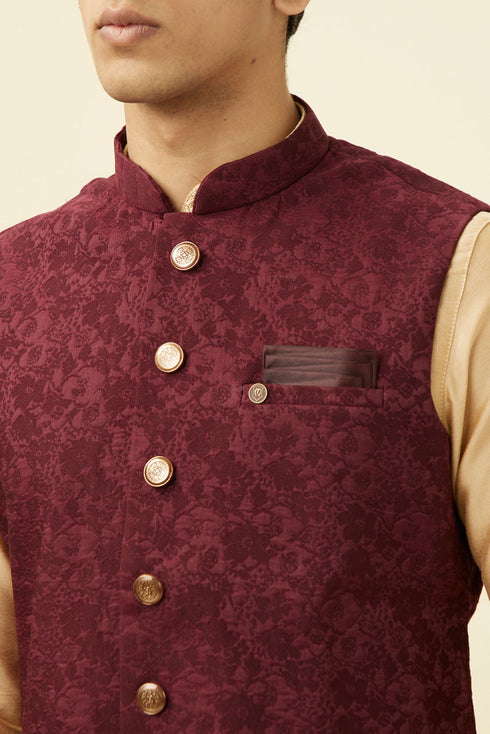 Manyavar Cabernet Red Bel Buti Patterned Jacket