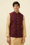 Manyavar Cabernet Red Bel Buti Patterned Jacket