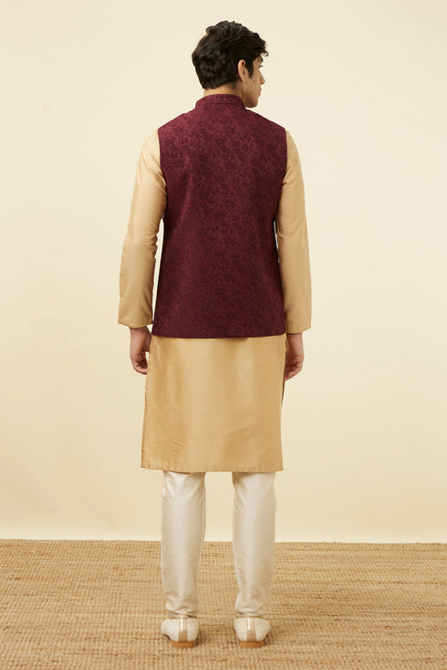 Manyavar Cabernet Red Bel Buti Patterned Jacket