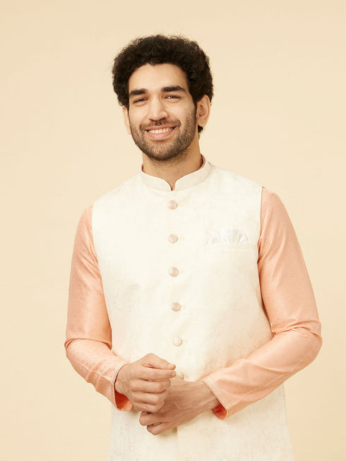 Manyavar Cream Marble Print Jacket