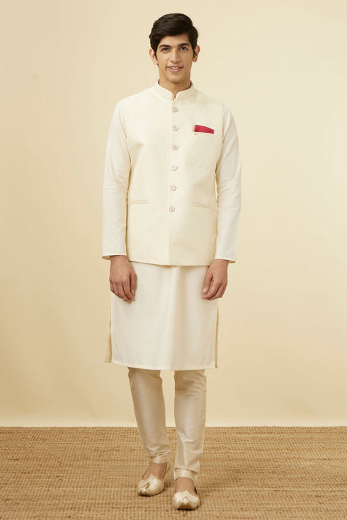 Manyavar Pearl White Bel Buti Patterned Jacket