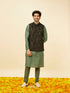 Manyavar Bottle Green Bel Buti Patterned Jacket