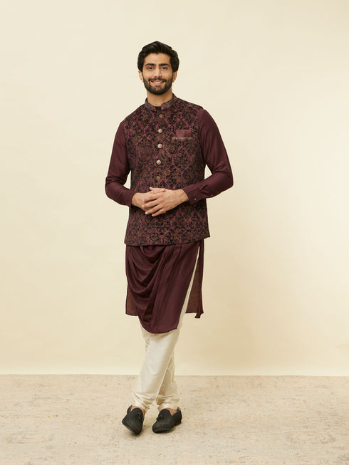 Manyavar Mauve Wine Bel Buti Patterned Jacket